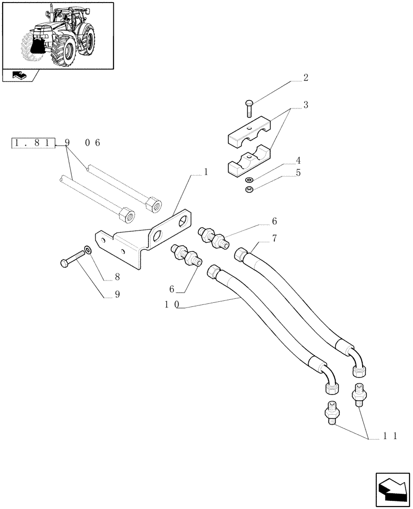 Схема запчастей Case IH PUMA 165 - (1.81.9[05]) - (VAR.088) FRONT HPL FOR REAR REMOTES LESS PTO, LESS AUX. COUPLERS - PIPES AND BRACKETS - C6726 (07) - HYDRAULIC SYSTEM