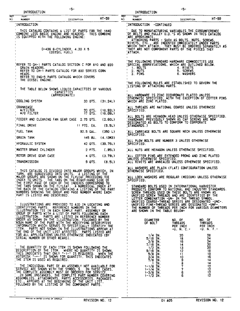 Схема запчастей Case IH 1440 - (00-05) - INTRODUCTION - FLUID CAPACITIES (00) - GENERAL