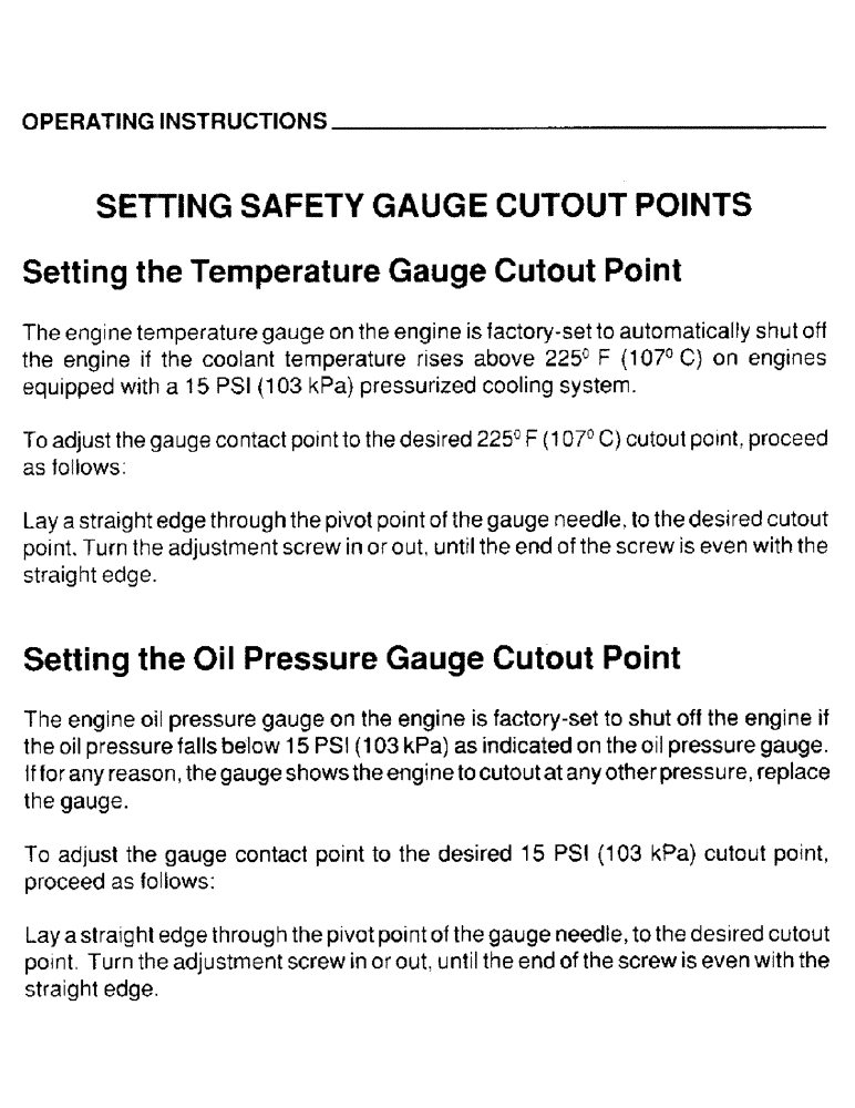 Схема запчастей Case IH 4390 - (016) - OPERATING INSTRUCTIONS, SETTING SAFETY GUAGE CUTOUT POINTS 