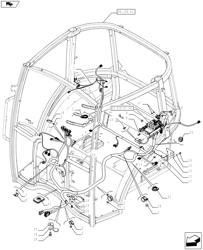 Схема запчастей Case IH FARMALL 75C - (55.510.01[01]) - CAB CABLE AND RELATIVE PARTS - NAR (55) - ELECTRICAL SYSTEMS