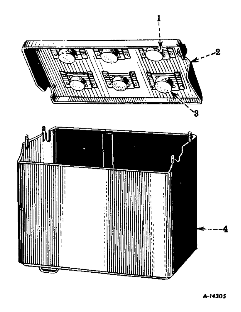 Схема запчастей Case IH SUPER M-TA - (185) - ELECTRICAL SYSTEM, DIESEL ENGINE, BATTERY BOX, RIGHT SIDE OF SEAT, FOR TRACTORS F-501 TO F-28174 (06) - ELECTRICAL SYSTEMS