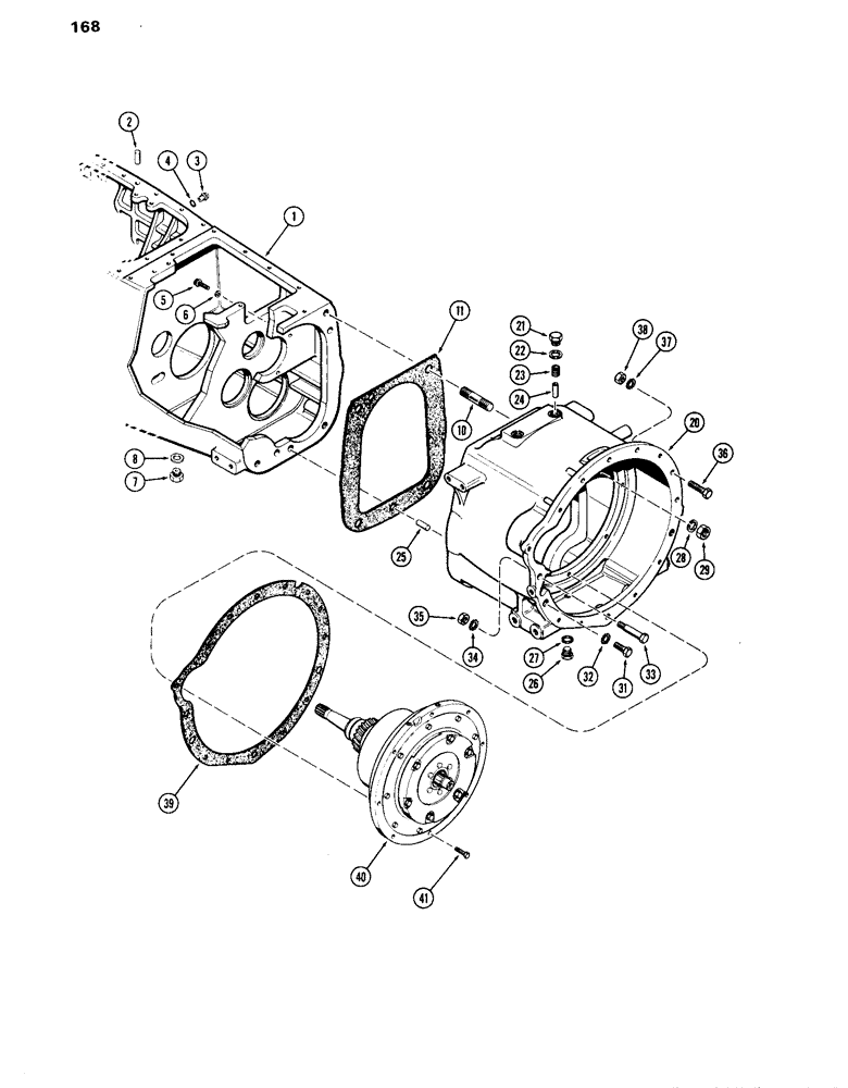 Схема запчастей Case IH 870 - (168) - TRANSMISSION AND CLUTCH HOUSINGS, POWER SHIFT (06) - POWER TRAIN