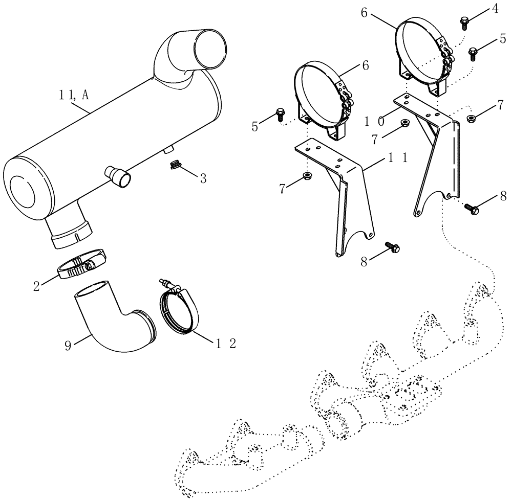 Схема запчастей Case IH 2377 - (02-14) - EXHAUST SYSTEM - MUFFLER - ASN HAJ0295001 (01) - ENGINE