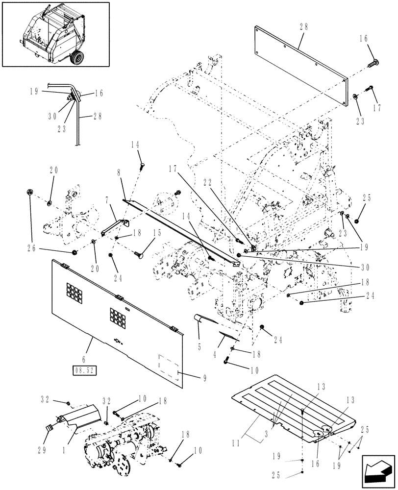 Схема запчастей Case IH RBX453 - (08.60) - SHIELDS, NET-TWINE (08) - SHEET METAL/DECALS