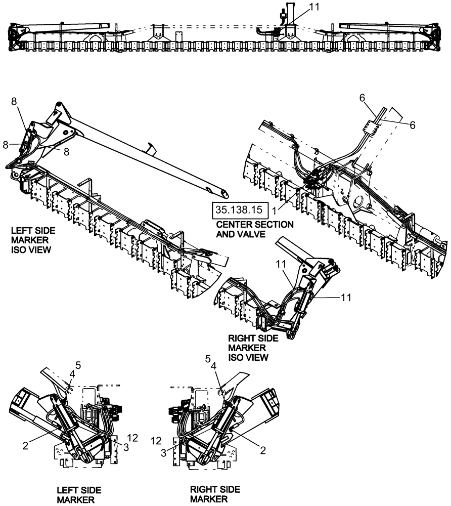 Схема запчастей Case IH 1240 - (35.310.07) - LAYOUT HYD HOSES MARKERS 16/31 & 24 ROW (35) - HYDRAULIC SYSTEMS