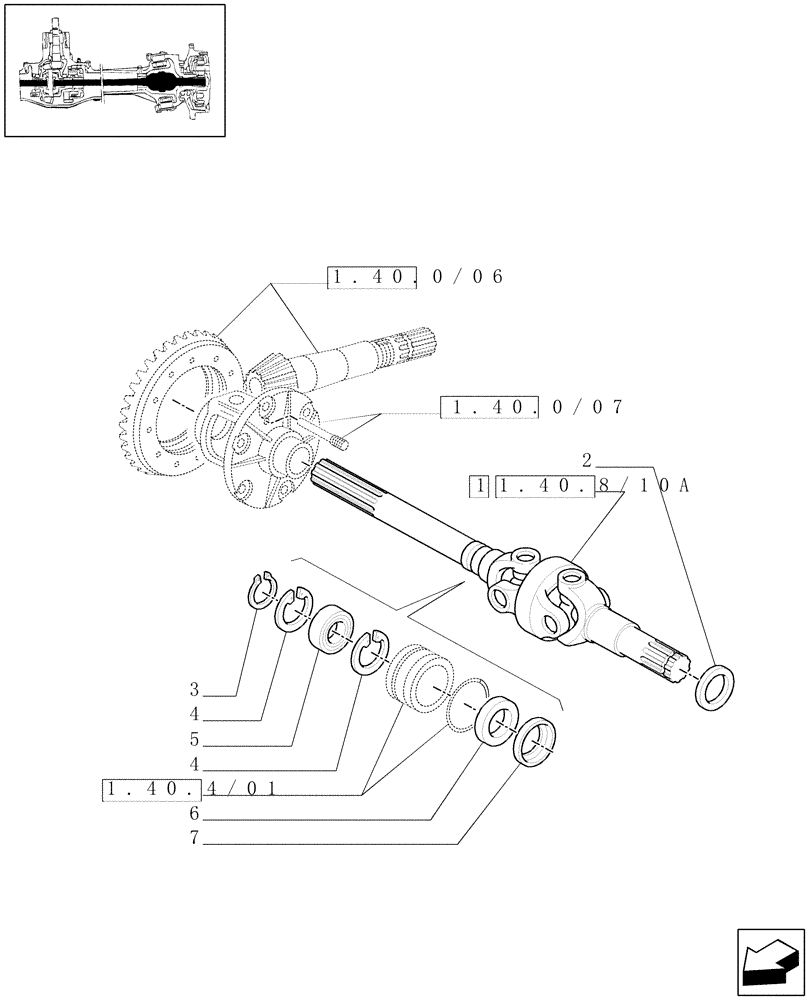 Схема запчастей Case IH JX1070C - (1.40.8/10[01]) - (VAR.030-031) FRONT HPL W/PTO & BRAKES - FRONT AXLE W/BRAKES (40KM/H) - HALF AXLE (04) - FRONT AXLE & STEERING