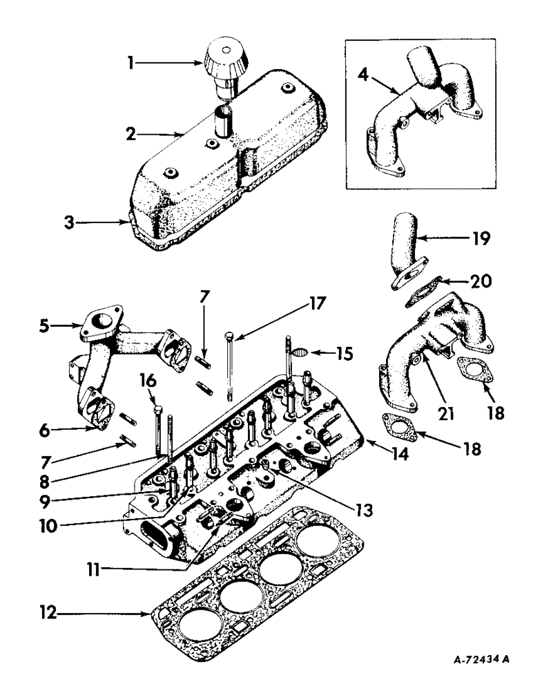 Схема запчастей Case IH B414 - (020) - DIESEL ENGINE, CYLINDER HEAD AND MANIFOLDS (01) - ENGINE