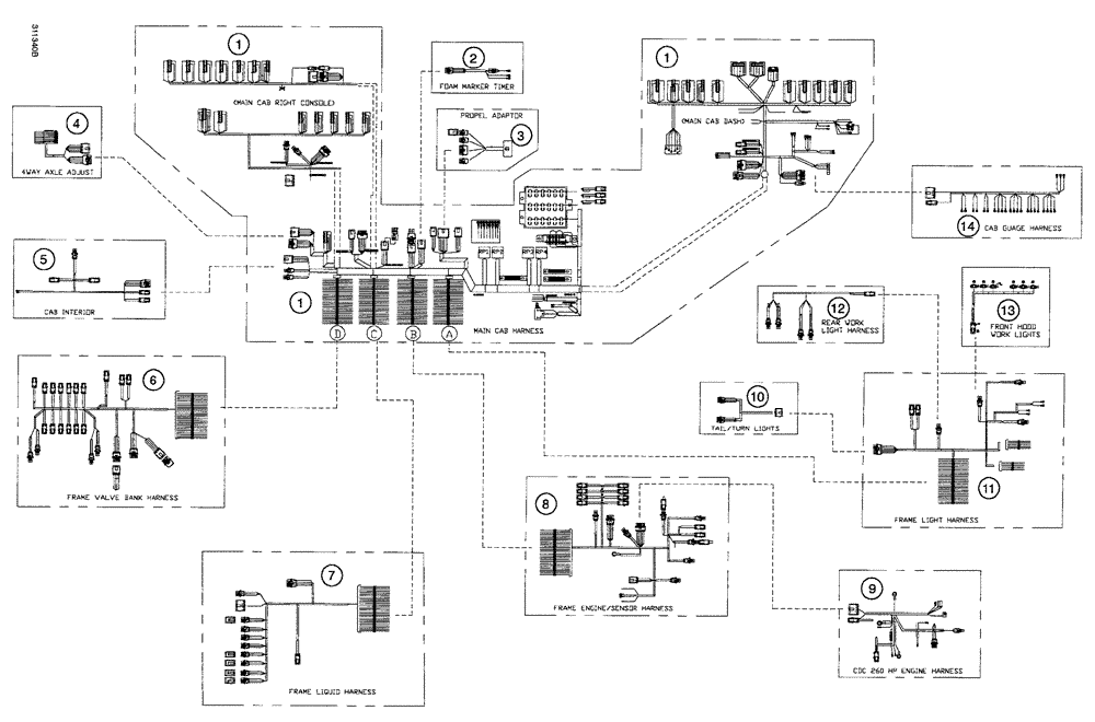 Схема запчастей Case IH SPX4260 - (316) - HARNESS ASSEMBLY (55) - ELECTRICAL SYSTEMS