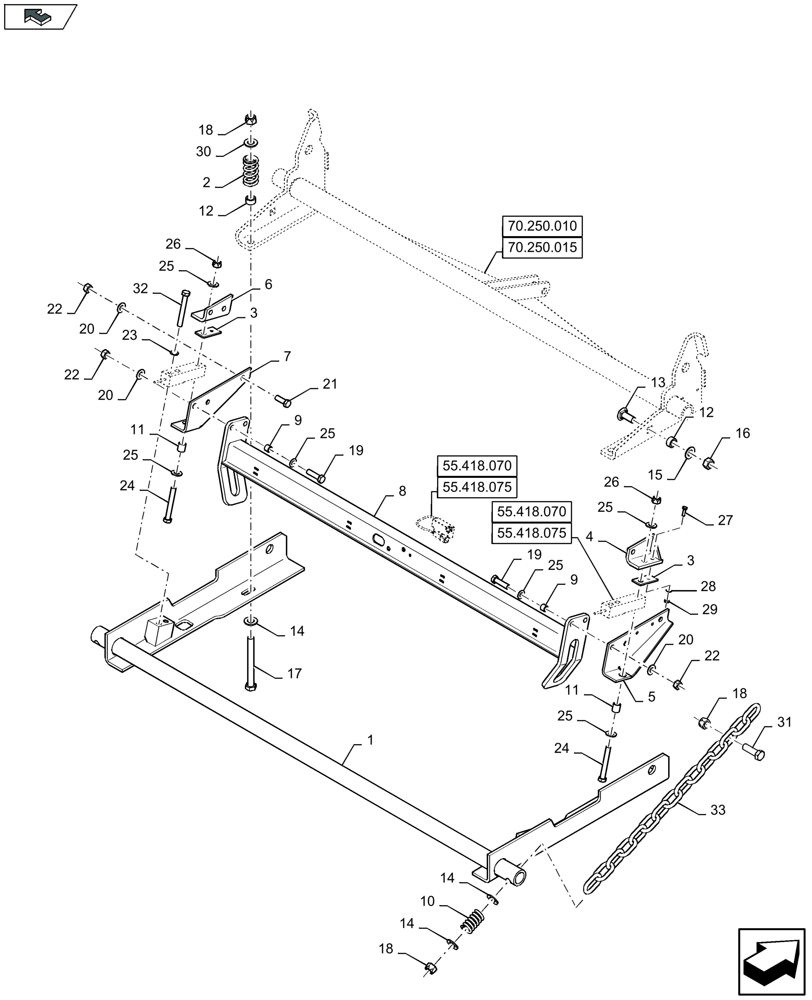 Схема запчастей Case IH LB324P - (70.250.020) - BALE WEIGHING SYSTEM, LOWER FRAME (70) - EJECTION