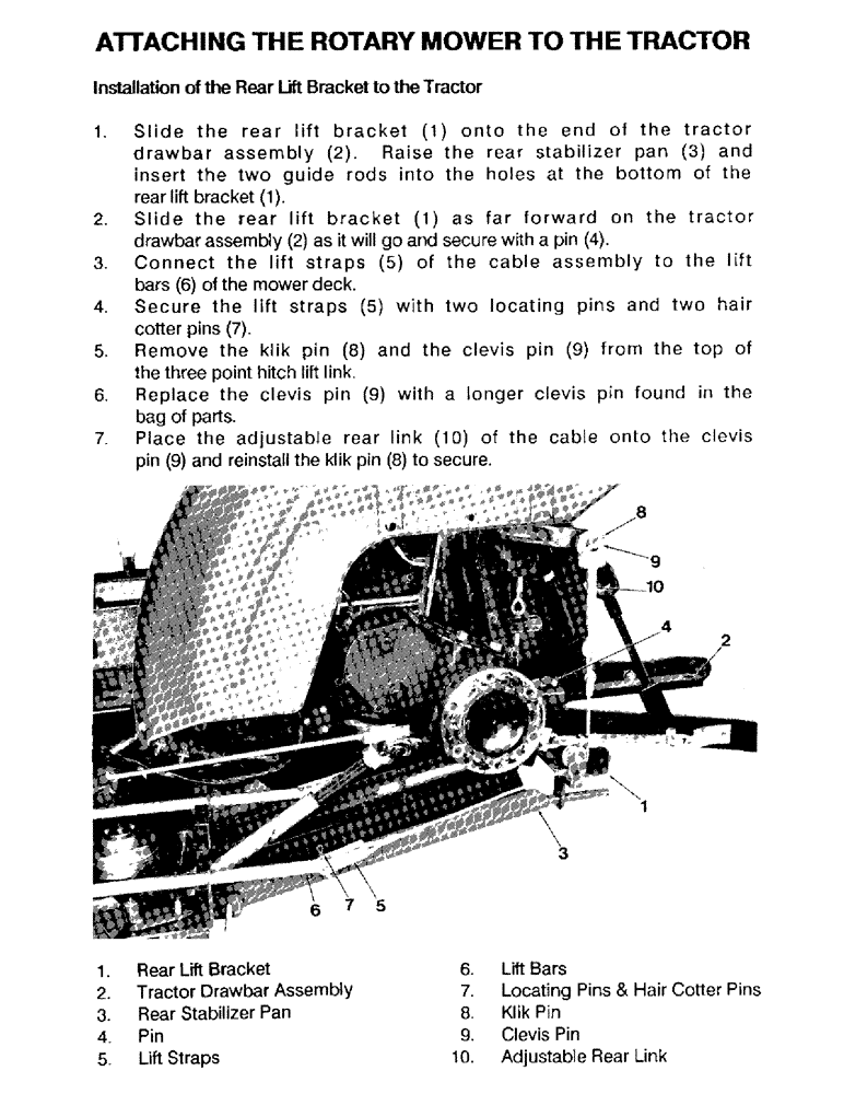 Схема запчастей Case IH 61MS - (12) - ATTACHING THE ROTARY MOWER TO THE TRACTOR 