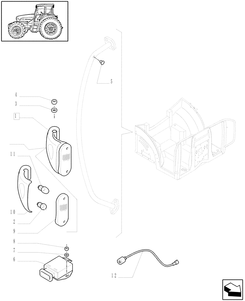 Схема запчастей Case IH MXU115 - (1.75.6[02B]) - FRONT LIGHT FITTING ON CAB HANDLE OR PLATFORM - D6560 (06) - ELECTRICAL SYSTEMS