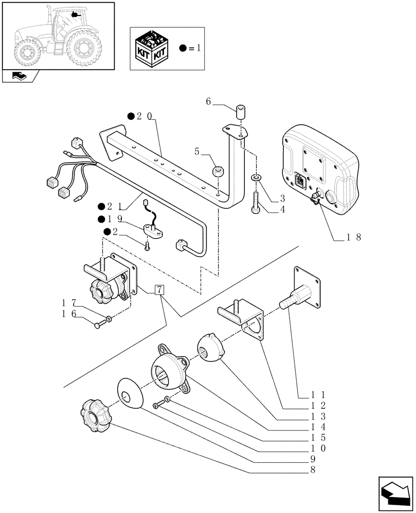 Схема запчастей Case IH PUMA 125 - (1.96.0/01[02]) - VIRTUAL TERMINAL (AFS PRO 300) AND REAR ISOBUS - BALER BAR MOUNTING (VAR.331761-336761) (10) - OPERATORS PLATFORM/CAB