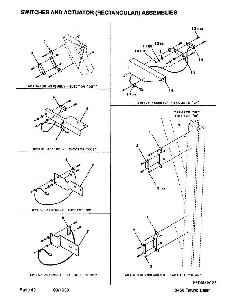 Схема запчастей Case IH 8460 - (042) - SWITCH AND ACTUATOR, RECTANGULAR, ASSEMBLIES (06) - ELECTRICAL
