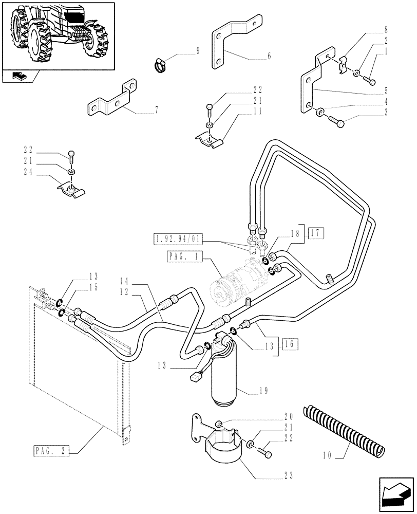 Схема запчастей Case IH FARMALL 90 - (0.88.0[03A]) - AIR CONDITIONING UNIT - FILTER AND BRACKET - D6060 (VAR.330641-336641) (01) - ENGINE