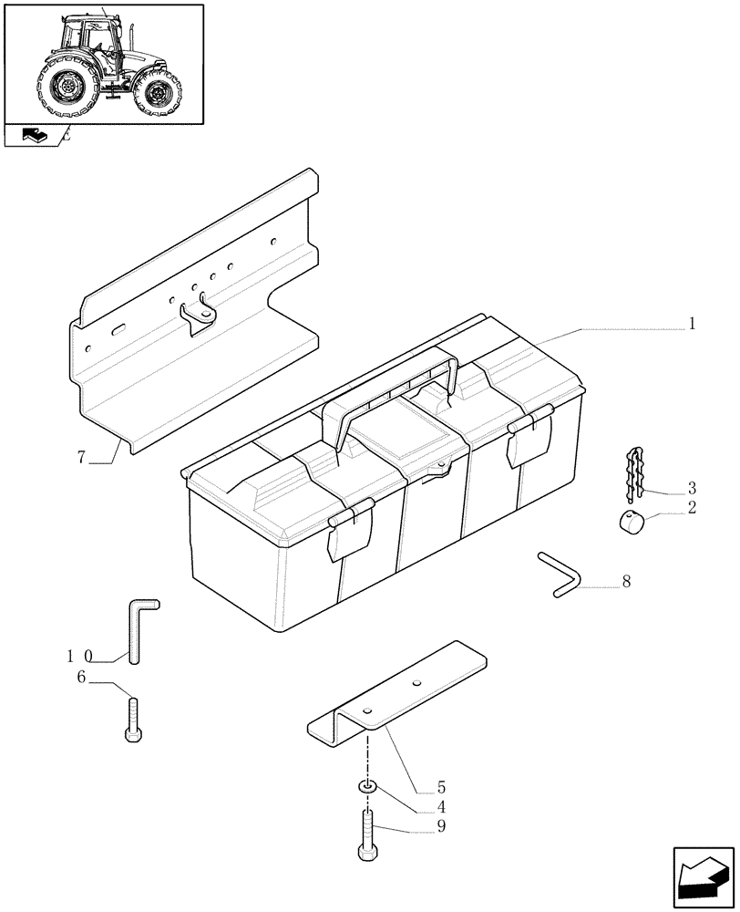 Схема запчастей Case IH FARMALL 95 - (1.90.5) - TOOL BOX (10) - OPERATORS PLATFORM/CAB