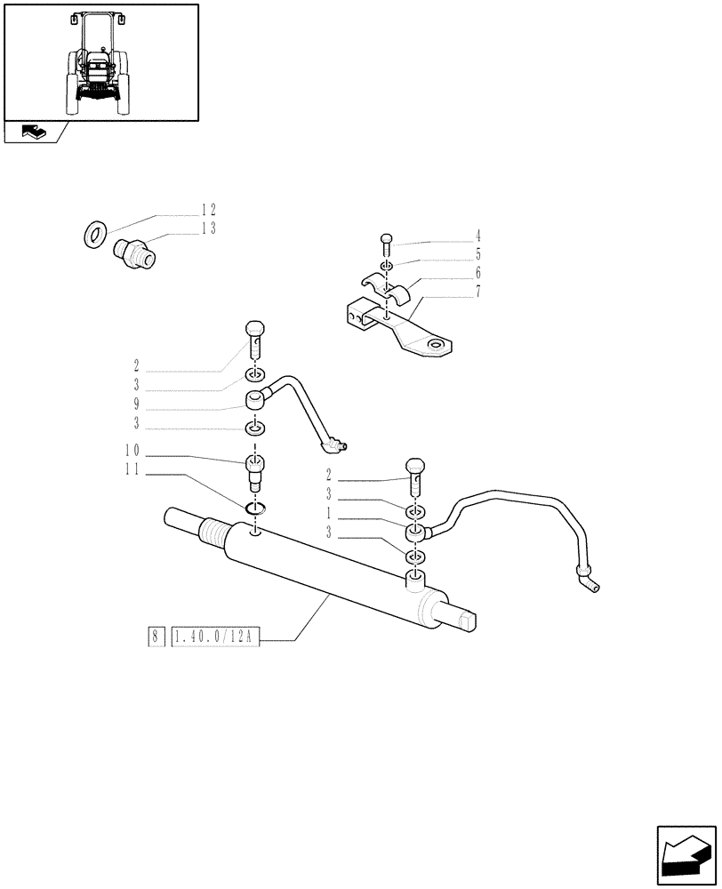 Схема запчастей Case IH FARMALL 75C - (1.40.3/12) - FRONT AXLE WITH LIMITED SLIP DIFF., WITH FRONT BRAKE (40 KM/H) - HYDR. STEER. CYL. (VAR.331324) (04) - FRONT AXLE & STEERING
