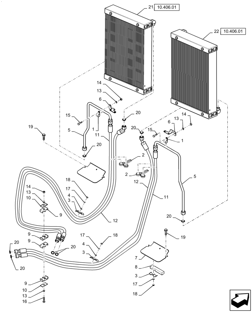 Схема запчастей Case IH QUADTRAC 500 - (21.109.01) - TRANSMISSION OIL COOLER & HOSES (21) - TRANSMISSION