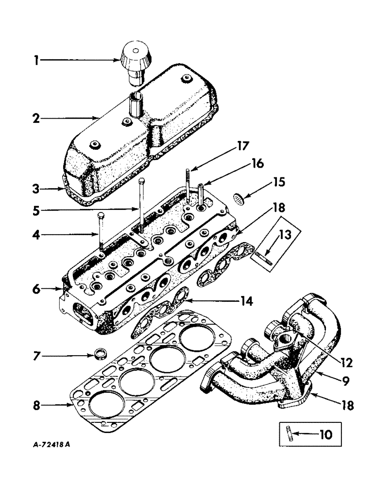 Схема запчастей Case IH B414 - (011) - CARBURETED ENGINE, CYLINDER HEAD AND MANIFOLDS (01) - ENGINE