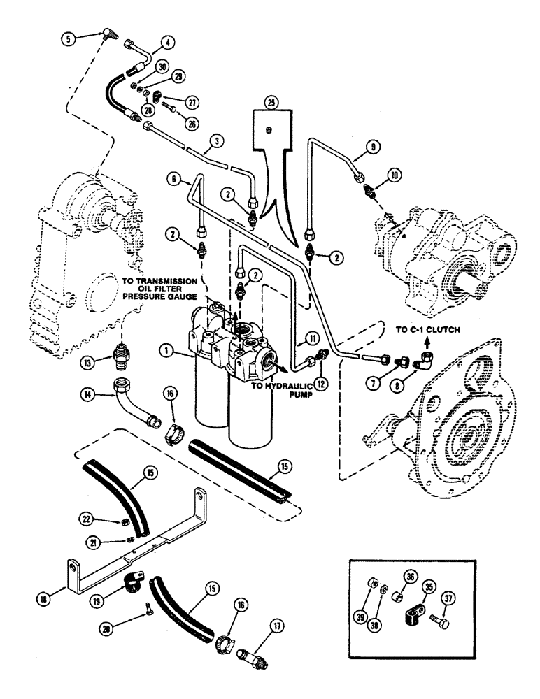 Схема запчастей Case IH 2470 - (288) - PTO HYDRAULICS, HYDRAULIC OIL FILTER HOUSING AND LUBE LINES, TRANSMISSION S/N 10025704 AND AFTER (06) - POWER TRAIN