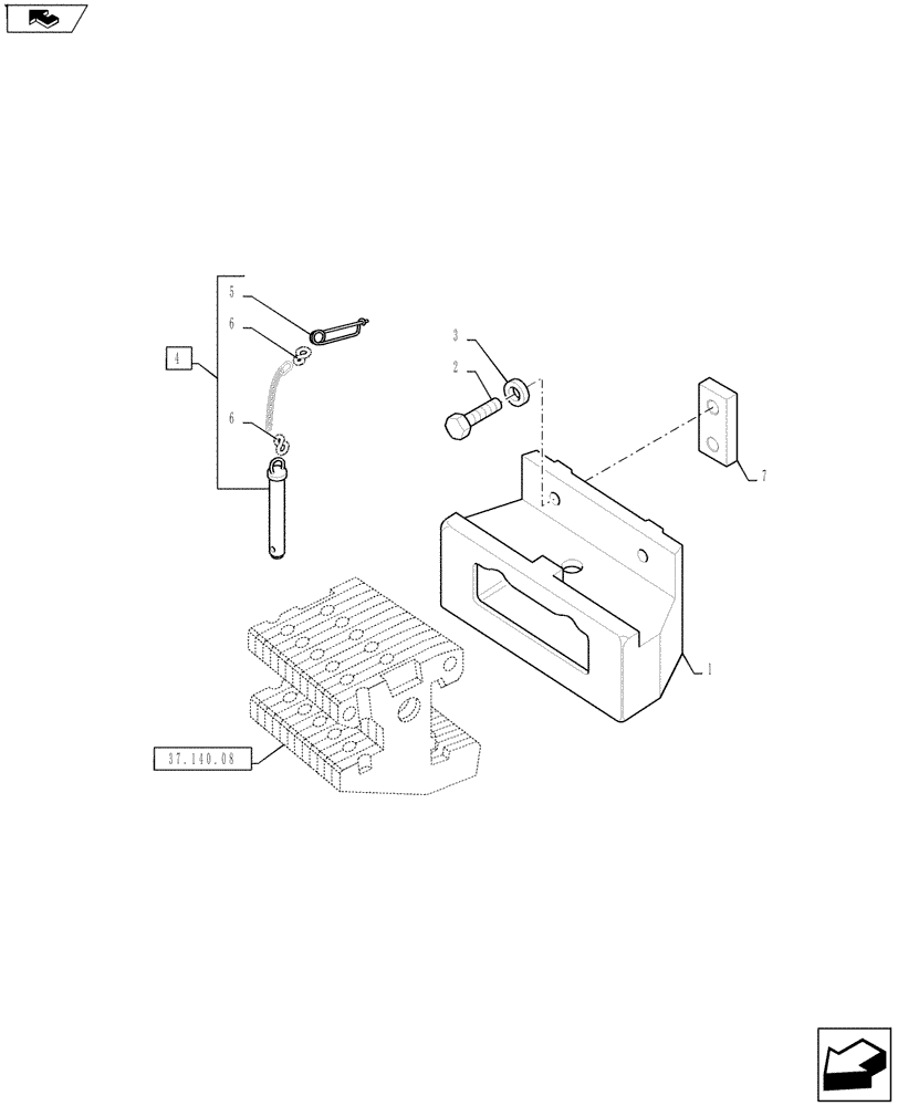 Схема запчастей Case IH FARMALL 65A - (37.140.07) - FRONT WEIGHTS CARRIER - 60 KG (37) - HITCHES, DRAWBARS & IMPLEMENT COUPLINGS