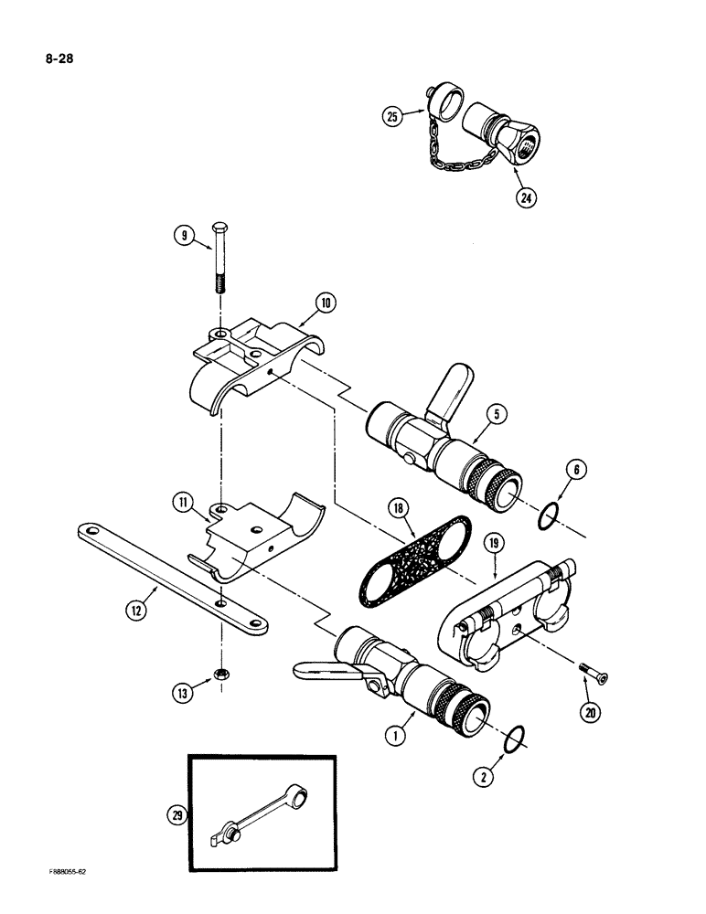 Схема запчастей Case IH KP-525 - (8-28) - QUICK DISCONNECT COUPLER ASSEMBLY (08) - HYDRAULICS