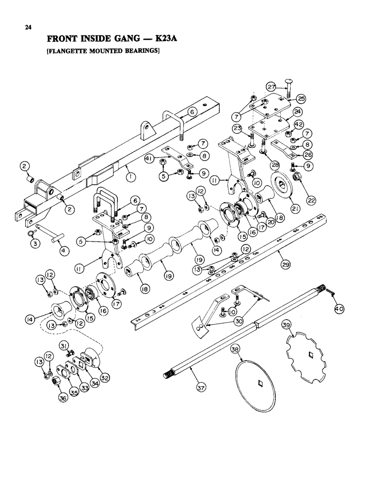Схема запчастей Case IH K23A - (24) - FRONT INSIDE GANG, FLANGETTE MOUNTED BEARINGS 