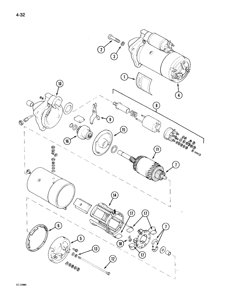 Схема запчастей Case IH 495 - (4-032) - STARTER MOTOR, MAGNETI MARELLI, LUCAS 27508 (04) - ELECTRICAL SYSTEMS