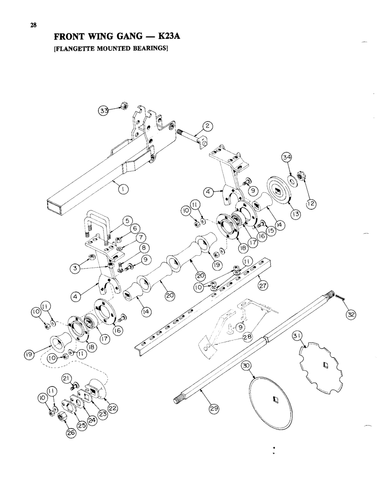 Схема запчастей Case IH K23A - (28) - FRONT WING GANG, FLANGETTE MOUNTED BEARINGS 