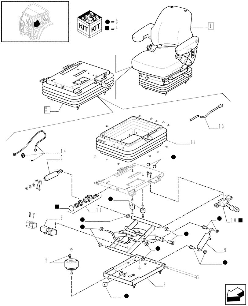 Схема запчастей Case IH JX1080U - (1.93.3/01A[03]) - (VAR.364-859) SEAT (W/CAB) - BREAKDOWN - C5539 (10) - OPERATORS PLATFORM/CAB