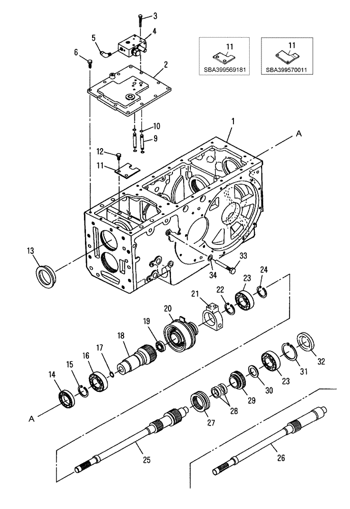 Схема запчастей Case IH D45 - (03.13) - REAR TRANSMISSION PTO DRIVE, UPPER (03) - TRANSMISSION