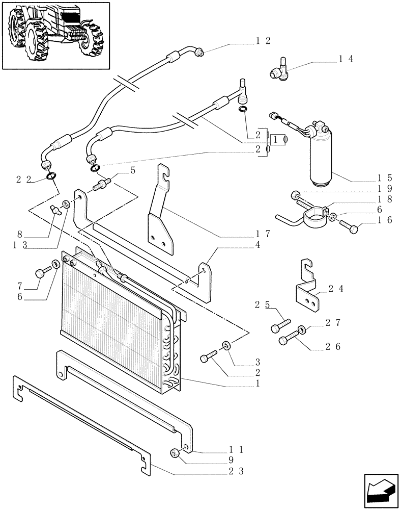 Схема запчастей Case IH JX95 - (0.88.0/03[01]) - (VAR.641-958) AIR CONDITIONING UNIT - CONDENSER - D6355 - C6847 (01) - ENGINE