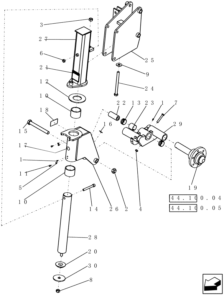 Схема запчастей Case IH 400 - (44.100.03) - CENTER SECTION FRONT DUAL CASTER (44) - WHEELS