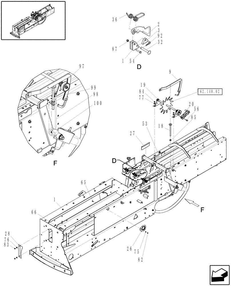 Схема запчастей Case IH SB531 - (62.140.01[1]) - HAY DOORS, HAY DOGS & BALE COUNTER, SB531 (62) - PRESSING - BALE FORMATION