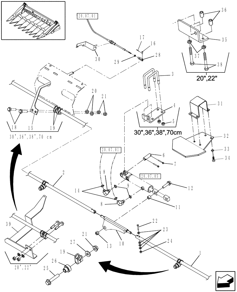 Схема запчастей Case IH 3408-70 - (20.07.02) - HYDRAULIC CONTROL, DECK PLATES, CYLINDER, STRIPPER ADJUST RODS (58) - ATTACHMENTS/HEADERS