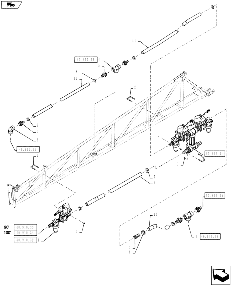 Схема запчастей Case IH 4430 - (40.910.30) - INNER BOOM PLUMBING, 6 SECTION, LH/RH, 90/100 BOOM (40 ) - PLUMBING