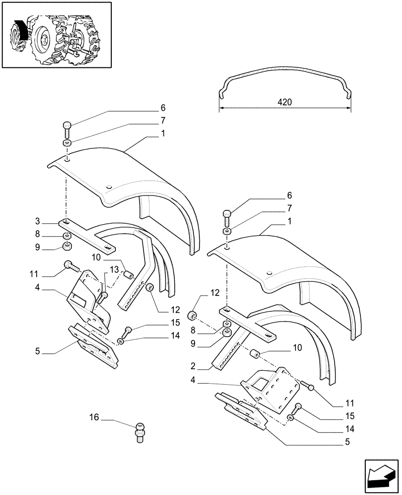 Схема запчастей Case IH MXU115 - (1.87.4/02) - (VAR.860) FIXED FRONT FENDERS (08) - SHEET METAL