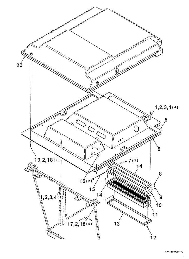 Схема запчастей Case IH 8840 - (07-010) - CAB ROOF AND FRAME ASSEMBLY (90) - PLATFORM, CAB, BODYWORK AND DECALS