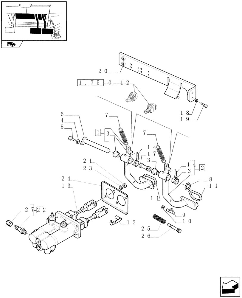 Схема запчастей Case IH PUMA 140 - (1.95.0[01]) - BRAKE PEDALS AND BRAKE MASTER CYLINDERS (10) - OPERATORS PLATFORM/CAB