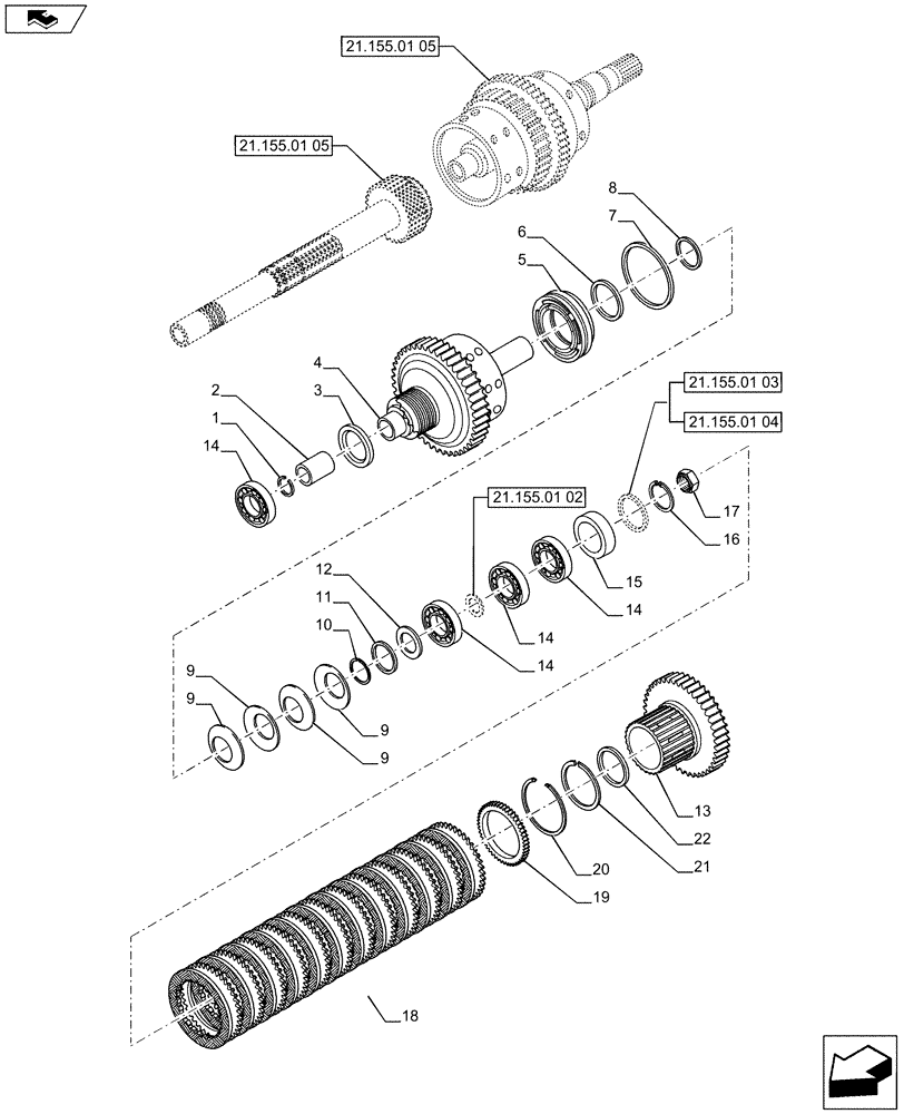 Схема запчастей Case IH PUMA 215 - (21.155.01[01]) - CENTRAL REDUCTION GEARS - MEDIUM RANGE GEARS (21) - TRANSMISSION