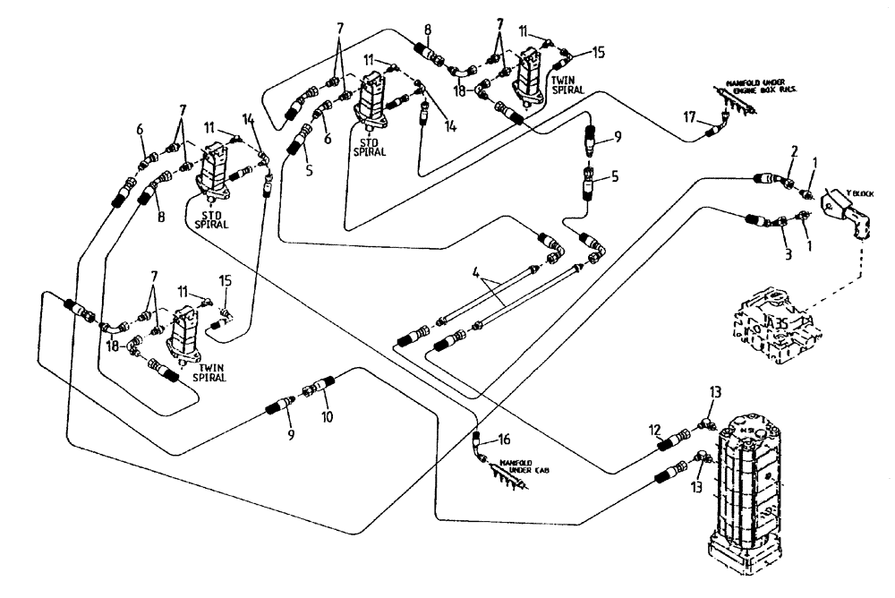 Схема запчастей Case IH 7700 - (B05[90A]) - HYDRAULIC CIRCUIT {CROPDIVIDER SPIRALS, LEG BASECUTTER} Hydraulic Components & Circuits