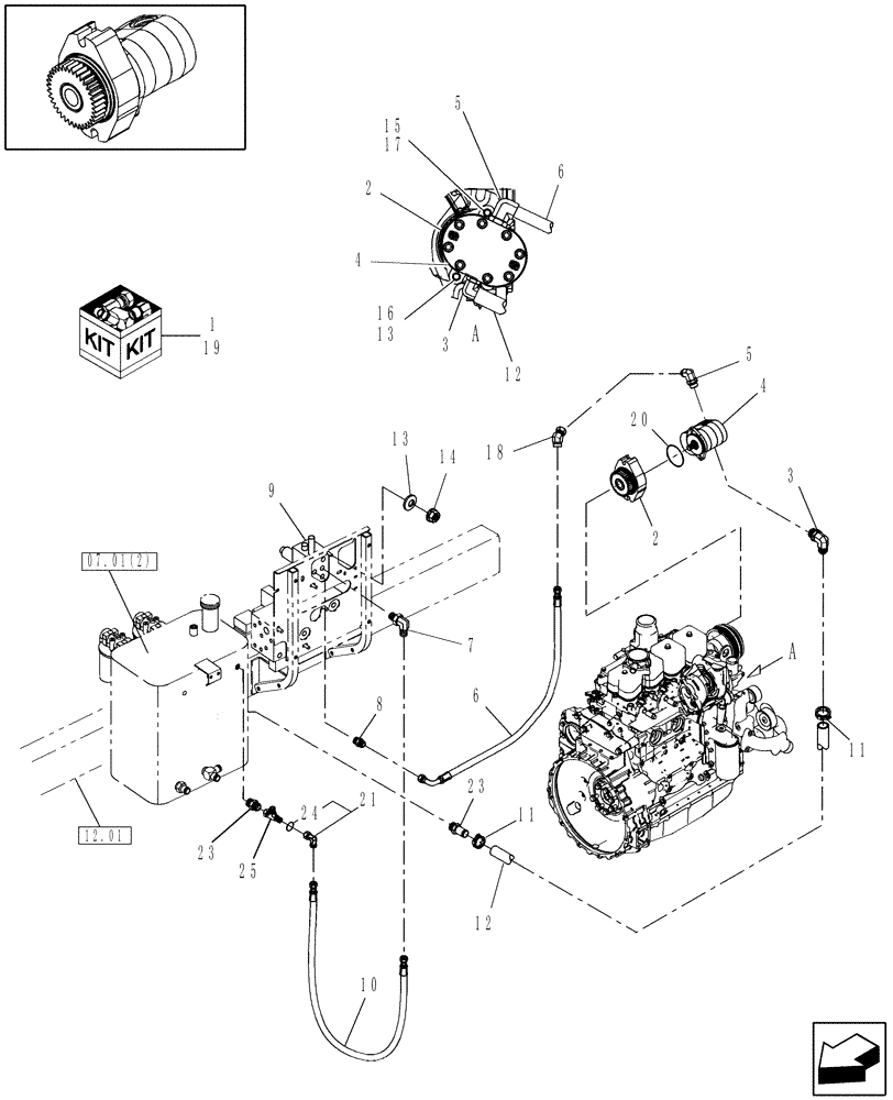 Схема запчастей Case IH WD1903 - (07.10[2]) - AUXILIARY ENGINE-MOUNTED HYDRAULIC DRIVE (07) - HYDRAULICS