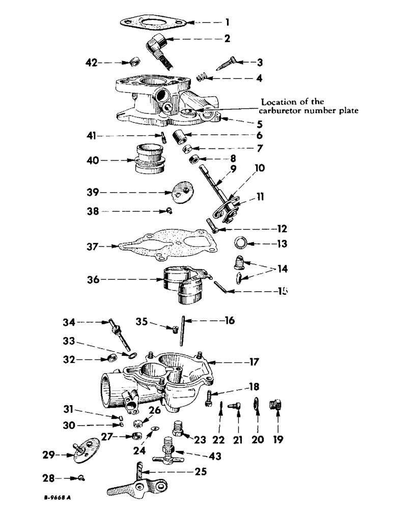 Схема запчастей Case IH 230 - (050) - ENGINE, CARBURETOR, ZENITH MODEL, 68 X 7, FOR GASOLINE ENGINE SERIAL NO. 36001 TO 65000 (01) - ENGINE