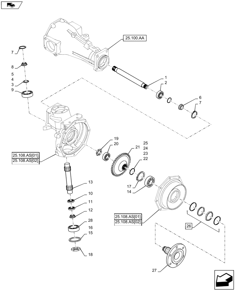 Схема запчастей Case IH FARMALL 40B - (25.108.AA) - FRONT AXLE BREAKDOWN (25) - FRONT AXLE SYSTEM