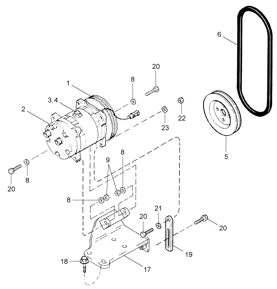Схема запчастей Case IH 420 - (09E-20) - AIR CONDITIONING SYSTEM - COMPRESSOR MOUNTING AND DRIVE (10) - CAB & AIR CONDITIONING