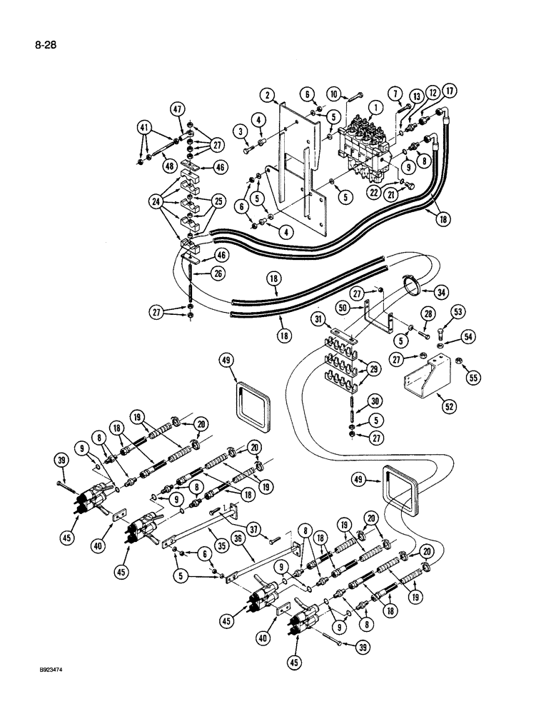 Схема запчастей Case IH 9250 - (8-028) - HYDRAULIC COUPLERS AND LINES, 9250 TRACTOR (CONTD) (08) - HYDRAULICS