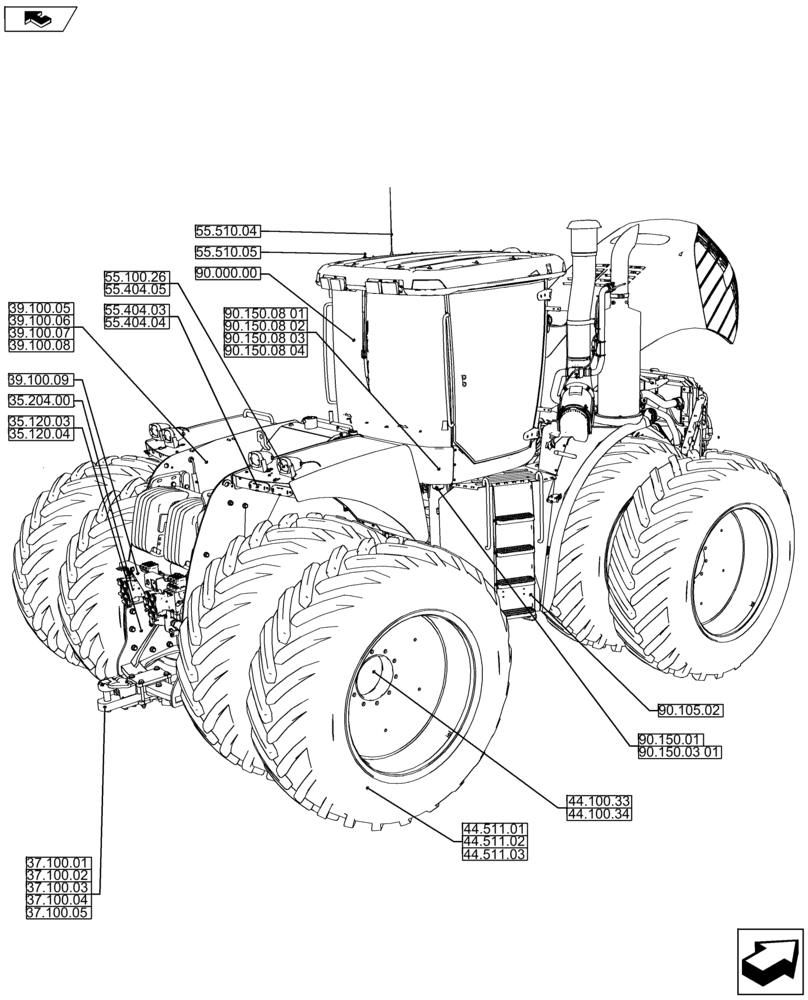 Схема запчастей Case IH STEIGER 500 - (00.000.03) - PICTORIAL INDEX-MAIN-WHEELED-REAR (00) - GENERAL & PICTORIAL INDEX
