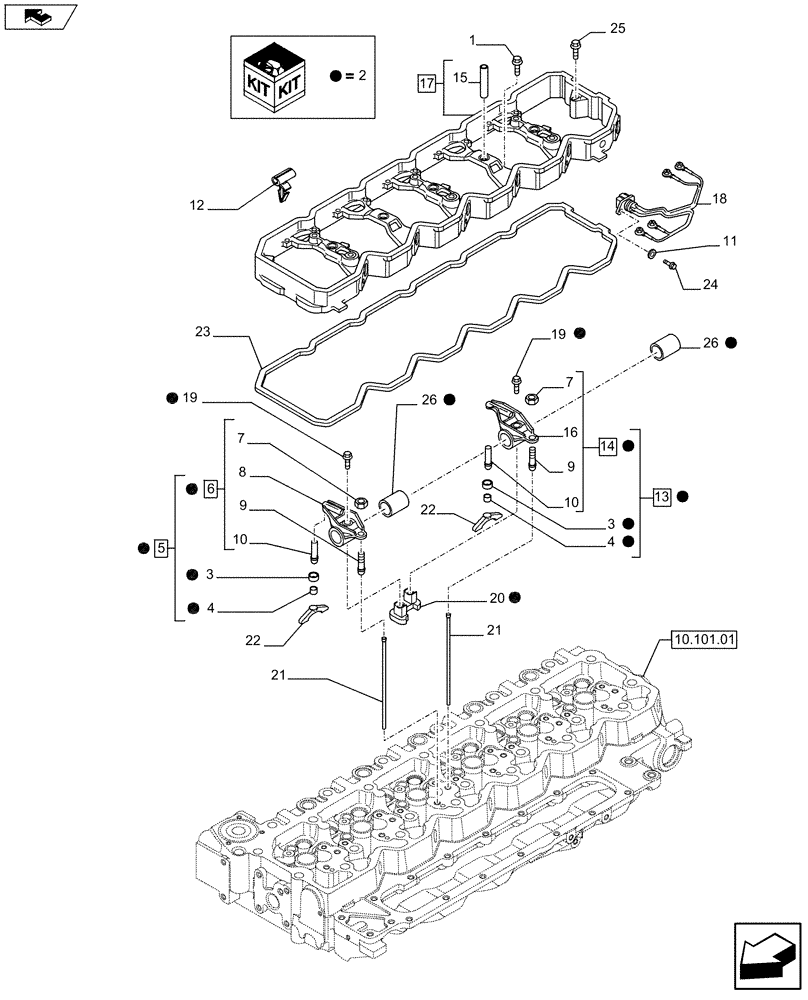 Схема запчастей Case IH F4HE9687G J104 - (10.106.02) - ROCKER SHAFT (2852429) (10) - ENGINE