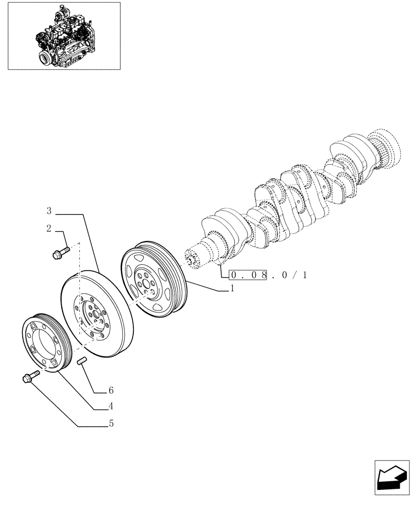 Схема запчастей Case IH MXU135 - (0.08.4/03) - PULLEY CRANKSHAFT (01) - ENGINE