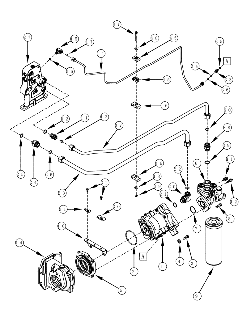 Схема запчастей Case IH MX220 - (08-03) - HYDRAULIC SYSTEM PISTON PUMP AND FILTER, STANDARD FLOW CAPACITY PUMP (08) - HYDRAULICS