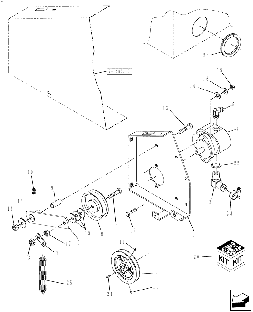 Схема запчастей Case IH BTX11 - (70.280.12[1]) - HYDRAULIC PUMP, BELT TIGHENER & DRIVE PULLEY (70) - EJECTION